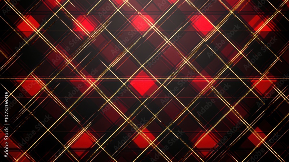 Poster a vibrant abstract pattern featuring bold red and gold diagonal lines against a deep black backgroun