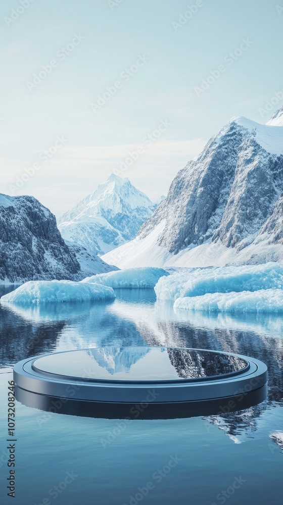 Poster A large body of water with a small, round object in the middle