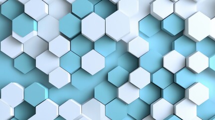A vibrant arrangement of hexagonal shapes in shades of blue and white, creating a modern and dynamic pattern.