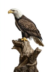 Obraz premium Bald eagle perched on tree stump
