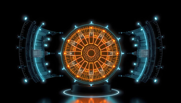 Hologram made of wheel with a futuristic data interface - 3d rendering isolated with white highlights, png