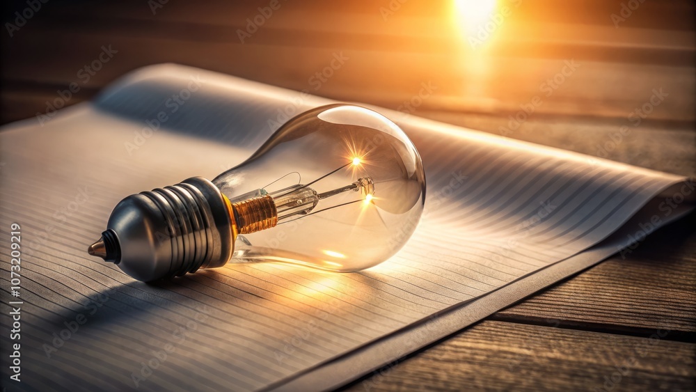 Poster creative concept of a light bulb on paper symbolizing ideas and inspiration in a minimalist setting 