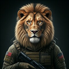  He is not just a lion he is a soldier. Lion warrior. Ai generated