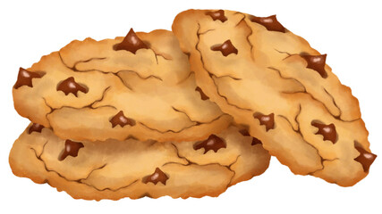 Illustration of delicious chocolate chip cookies, buttery dough, vanilla flavor.