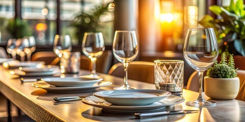 Elegant Minimalist Tableware Arrangement: A Close-Up View of Refined Dining Elements on a Restaurant Table for a Stylish Culinary Experience