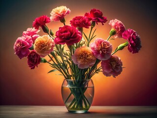 Elegant Silhouette Still Life of a Carnation Bouquet Against a Soft Gradient Background, Perfect for Floral Decor and Home Aesthetics, Capturing the Beauty of Nature