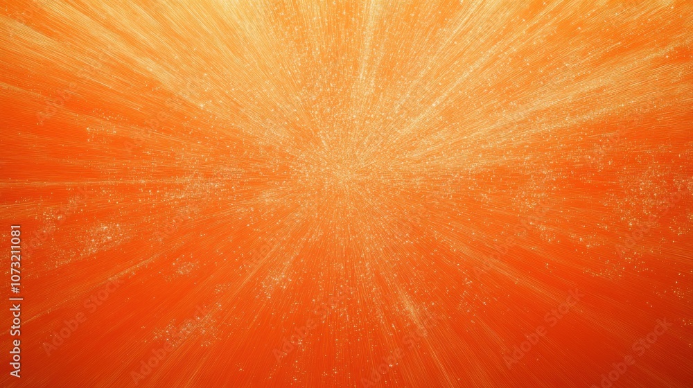 Poster abstract orange burst with sparkling particles radiating outward, creating a vibrant and dynamic atm