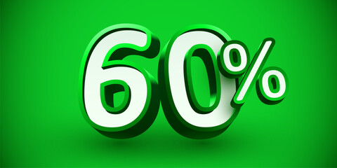 60 percent Off. 3d number 60. Sale banner.