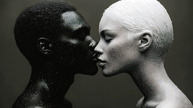 Couple, homme noir et femme blanche, face &agrave; face