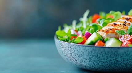 Fresh Vegetable Salad with Grilled Chicken in Bowl