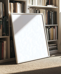 Frame artwork mockup white frame bookshelf