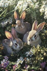 Obraz premium Rabbits on Green Field