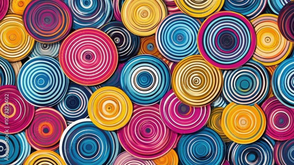 Aufkleber a vibrant mosaic of colorful circular patterns in various sizes, creating a dynamic and joyful visua