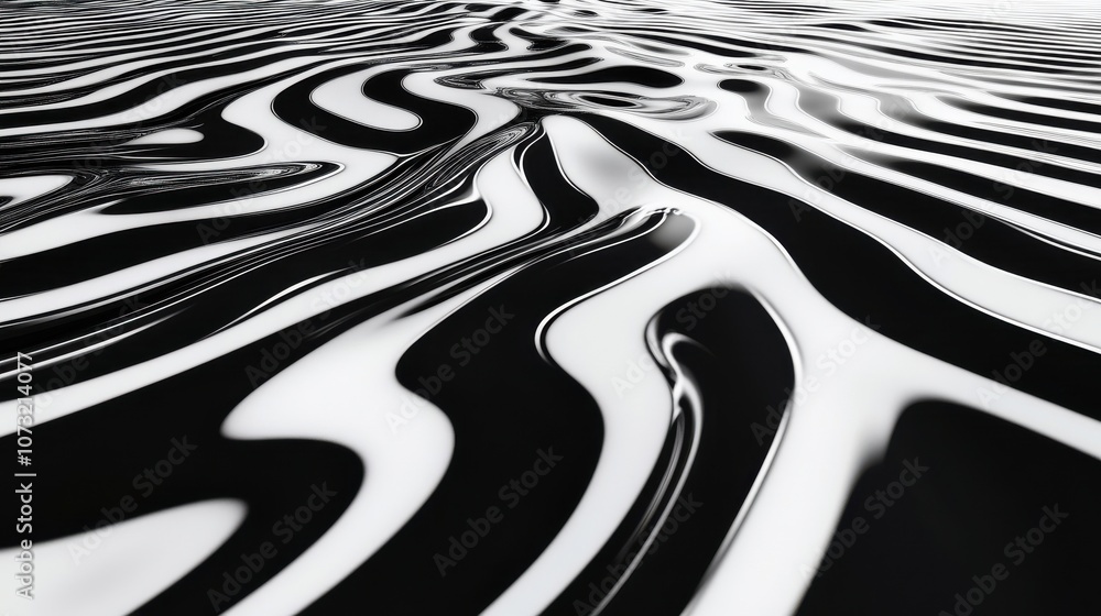 Poster abstract black and white wave patterns creating a fluid and dynamic visual in this monochromatic des