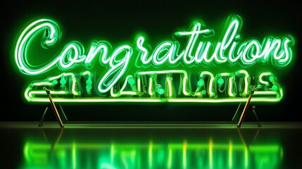 A neon sign with the words "Congratulations" on a dark background.