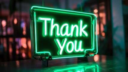A neon sign with the words "Thank You" in a green glow.