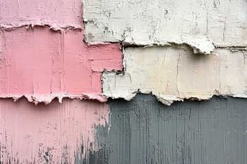 Obraz premium Abstract grungy background with glitch noise, scratched texture with pink, muted taupe and beige colors.