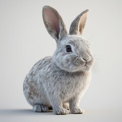 Obraz premium A cute, fluffy rabbit with soft fur and large ears, sitting elegantly against a plain background, showcasing its adorable features.