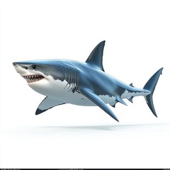 Fototapeta premium A lifelike depiction of a great white shark, showcasing its powerful body and sharp teeth, swimming in a neutral environment.