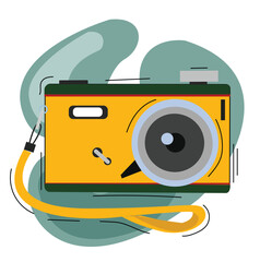 hanging vintage camera.Camera icon in flat style. Photography vector illustration on isolated background.