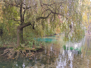 A magic view of Fonti del Clitunno with river in the autumn season