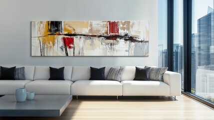 Minimalist Living Room with White Sofa and Artistic Wall Decor