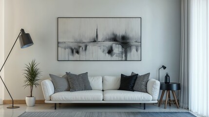 Modern Living Room with Sofa 1 | Living Room with a Window | Modern Interior Design | Minimalist White Sofa with Wall Art	

