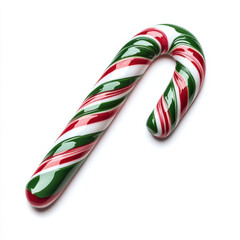 Fototapeta premium Christmas Candy Cane in Red and Green Stripes, Festive Sweet Treat for Holiday Celebrations