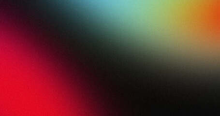 Trendy orange red blue color gradient grainy backdrop design, noise texture, copy space.