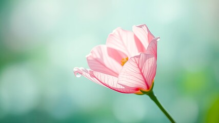 A Delicate Pink Flower Petal with a Single Water Droplet Captured in the Soft Light of Nature