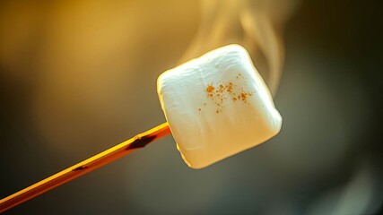 A Close-Up of a Perfectly Toasted Marshmallow with a Soft, Golden Glow and Gentle Smoke Rising