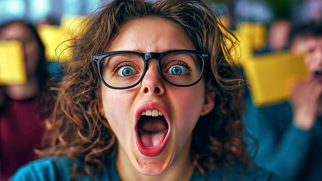 Young woman shouting in a classroom