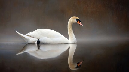 A swan is swimming in a body of water