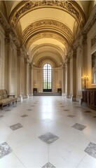 Fototapeta premium Opulent Hallway. Marble Floors and Arches, with Natural Sunlight Spilling Through Window