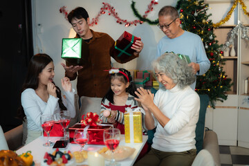 Dinner and Family holiday celebrating, together at Merry Christmas and  New Year.