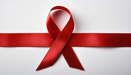 High-Resolution Close-Up of a Red Awareness Ribbon on White Background Symbolizing HIV AIDS Awareness, Support, and Advocacy for Health Campaigns and Social Justice Initiatives
