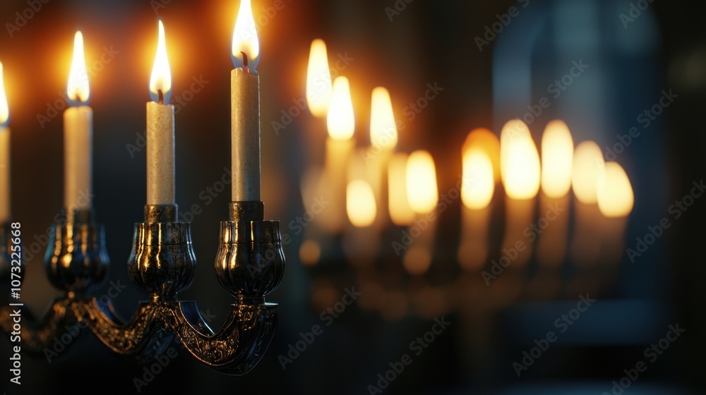 Poster a row of candles are lit, creating a warm and inviting atmosphere