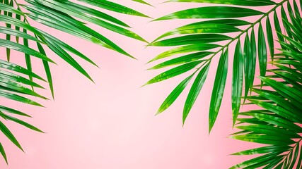 Tropical Palm Fronds Against a Pastel Pink Background