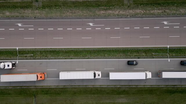 Video Aerial view of Traffic jam in a highway A2 in Swiecko, Poland. Rush hour. Truck traffic jam before border with germany 