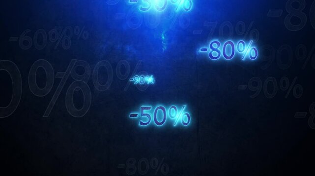 Christmas discounts. Black Friday. Falling percentages. Greater discounts (dumping, %, percentages, purchase, sale). 3D animation. Quick Time, h264, 16-bit color, highest quality. 