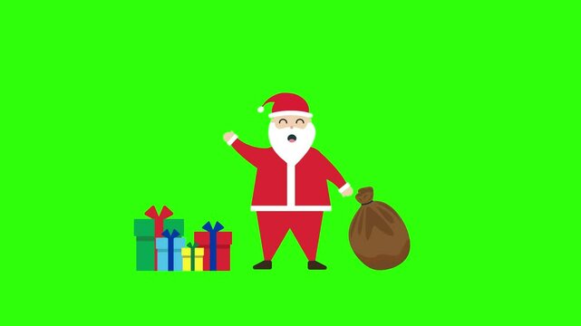 santa klos waving animated icon merry christmas santa gift green screen 4k looping