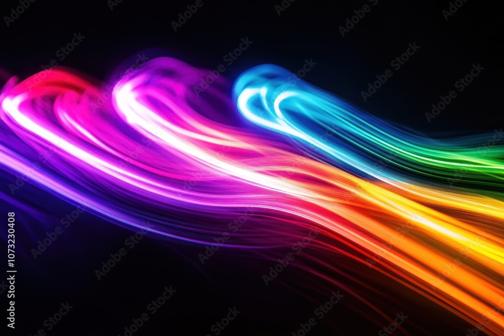 Poster vibrant and luminous spectrum of neon colors in motion, creating a captivating display against a dar
