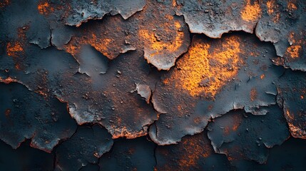 Macro shot of weathered steel with rust, deep pitting, flaked surface, reddish-brown hues, softly lit with diffused light for subtle texture details