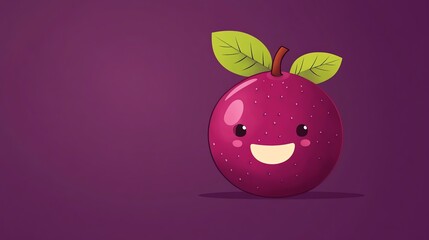 Obraz premium A cute cartoon mangosteen with a big smile on a purple background.