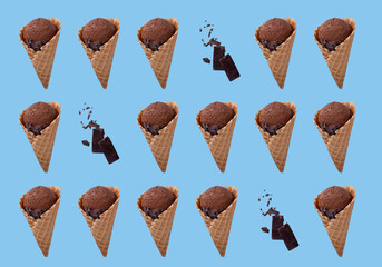 Chocolate cones on vibrant blue background