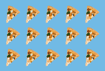 Delicious pizza slices on blue background