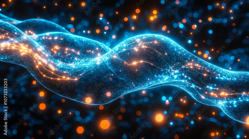Poster innovative ai-driven reproductive health: blue sperm with data streams representing advanced fertili