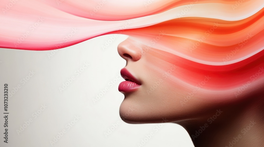 Poster an abstract side profile with vibrant colors flowing across, representing freedom and creativity in 