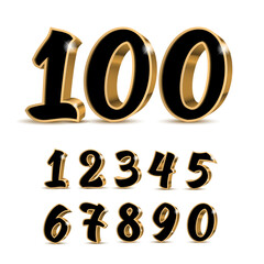 3d black numbers with golden outline. Symbol set. Vector illustration