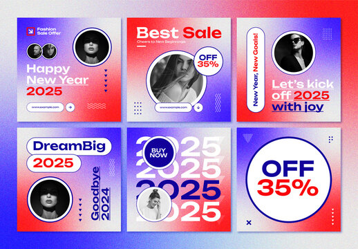 Happy New Year 2025 Social Media Post Design Template for Business Marketing